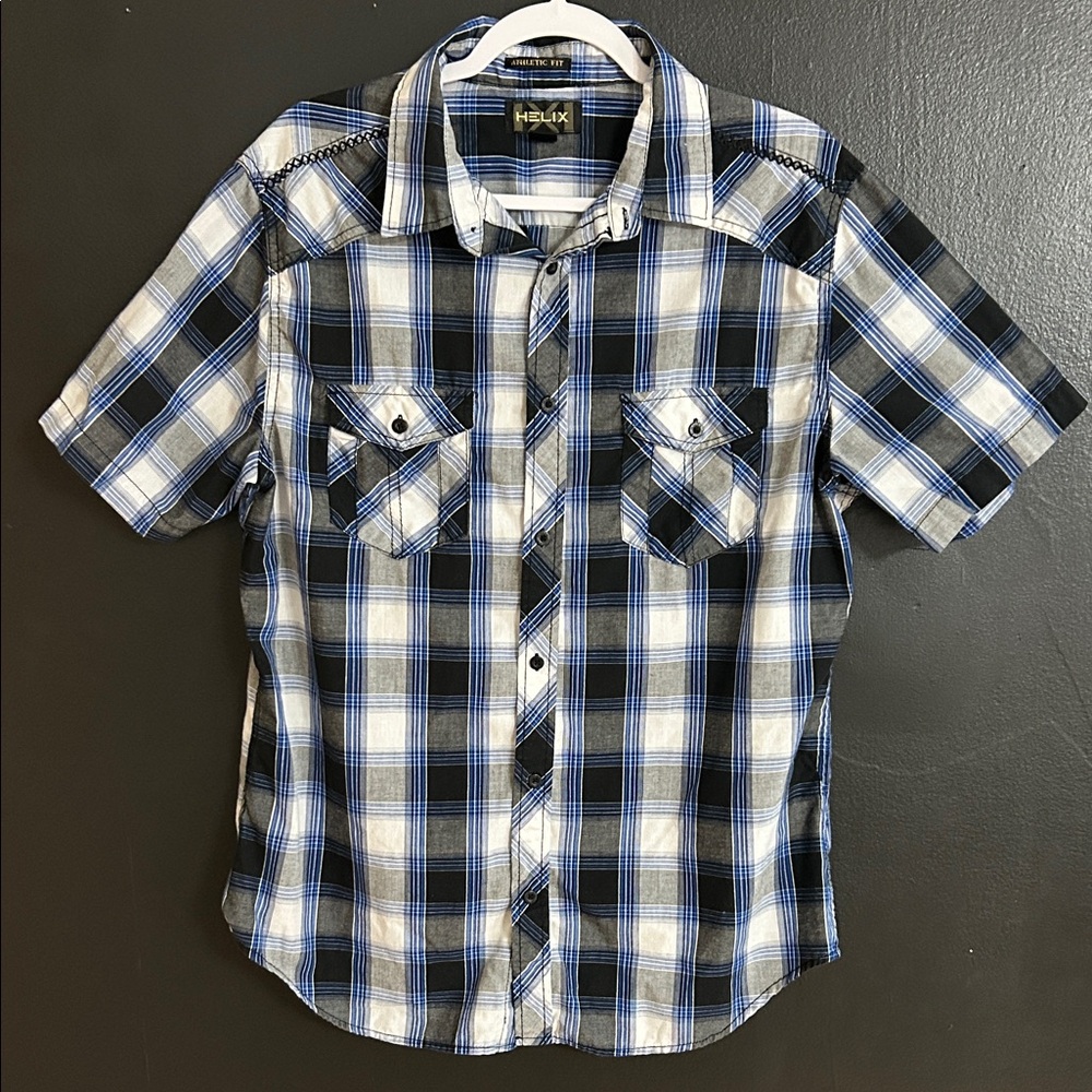 Helix Blue and White Plaid Men's Shirt